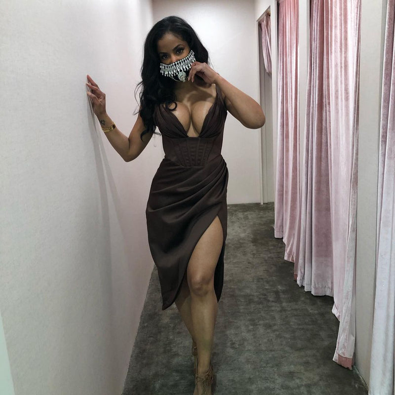 Strappy Sleeveless Striped Midi Bodycon Dress HI1217