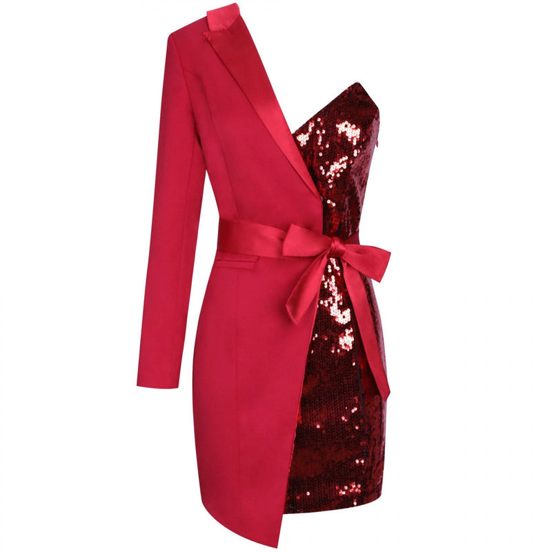 One Shoulder Long Sleeve Sequined Mini Bodycon Dress FSY19185 10 in wolddress