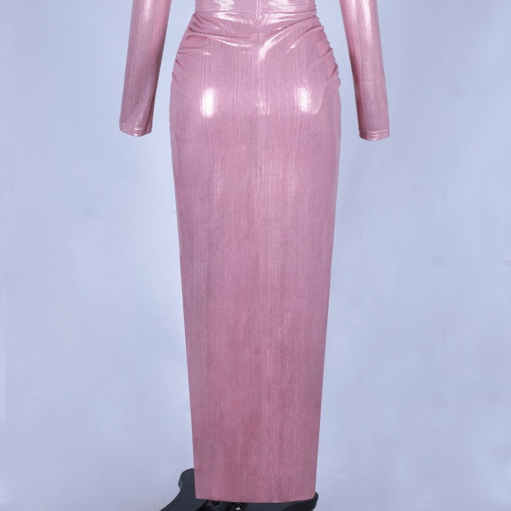 V Neck Long Sleeve Lace Up Maxi Bodycon Dress HI1131 9 in wolddress