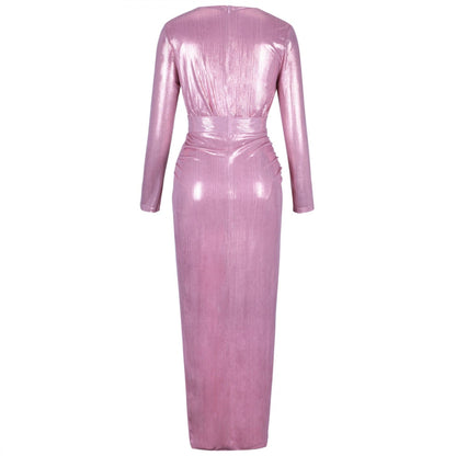 V Neck Long Sleeve Lace Up Maxi Bodycon Dress HI1131 5 in wolddress