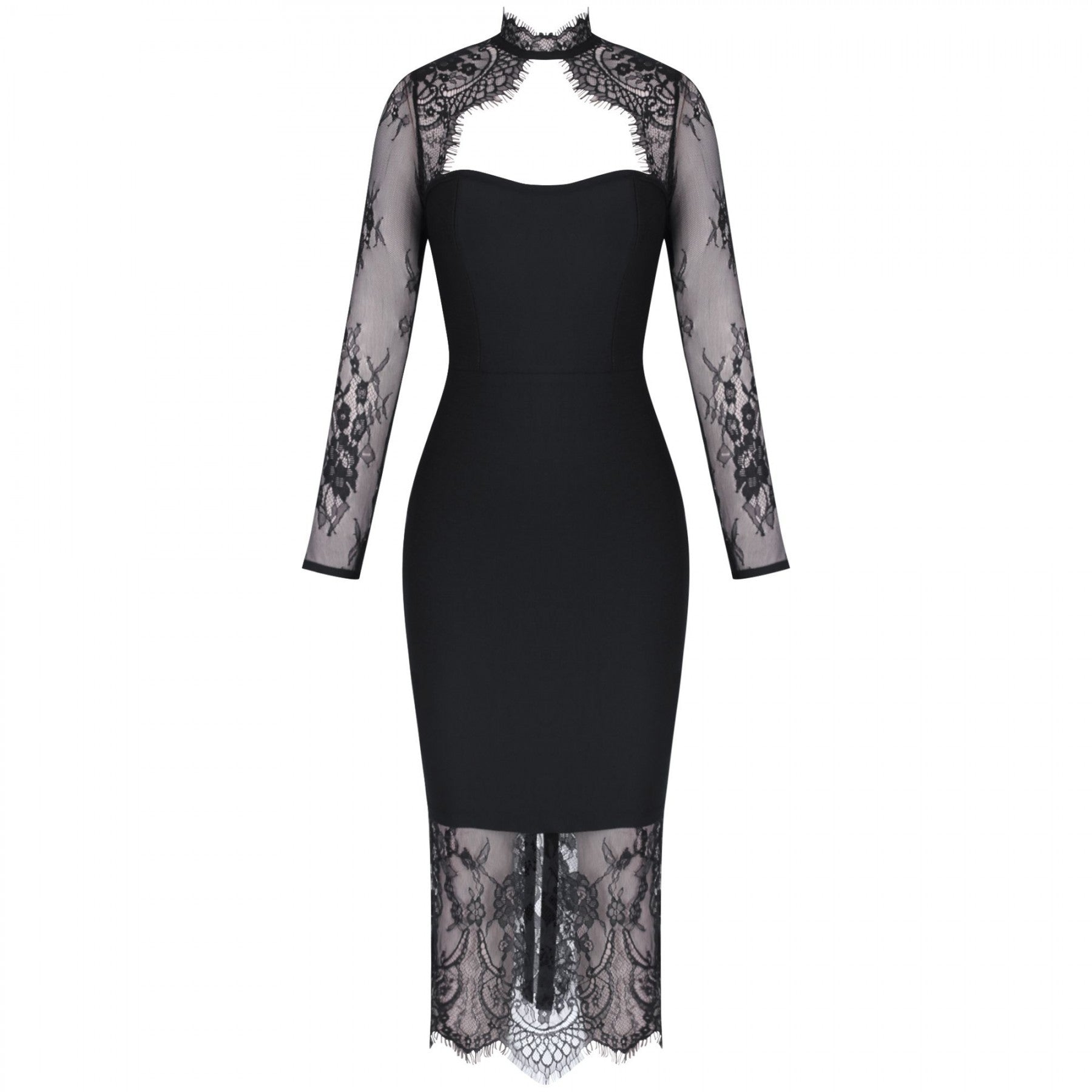Round Neck Long Sleeve Lace Over Knee Bandage Dress PF19204 5 in wolddress