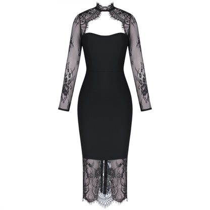 Round Neck Long Sleeve Lace Over Knee Bandage Dress PF19204 5 in wolddress