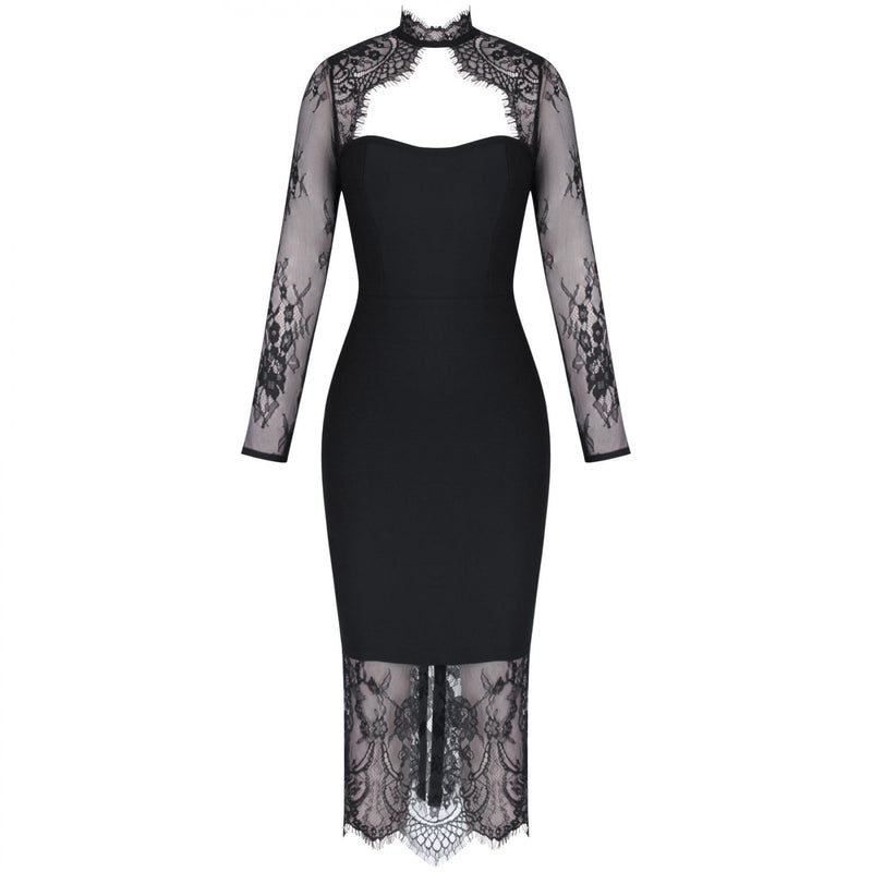 Round Neck Long Sleeve Lace Over Knee Bandage Dress PF19204 5 in wolddress