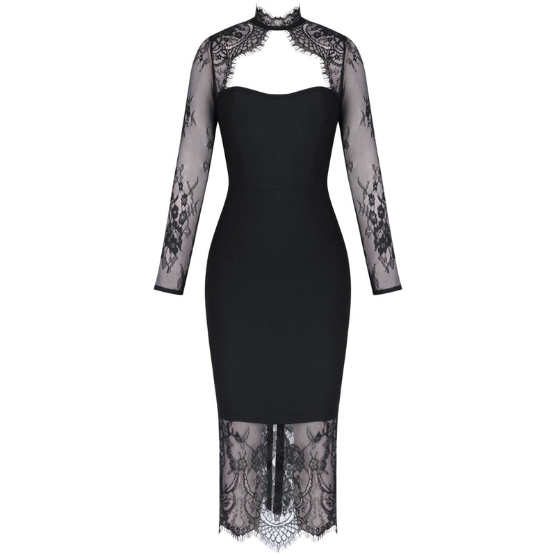 Round Neck Long Sleeve Lace Over Knee Bandage Dress PF19204 5 in wolddress