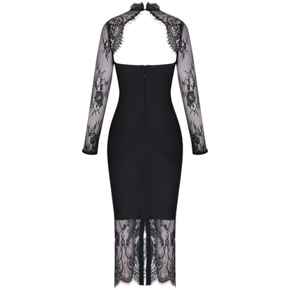 Round Neck Long Sleeve Lace Over Knee Bandage Dress PF19204 7 in wolddress