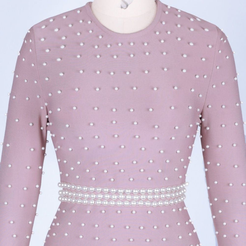 Round Neck Long Sleeve Beaded Maxi Bandage Dress PZ19233 6 in wolddress