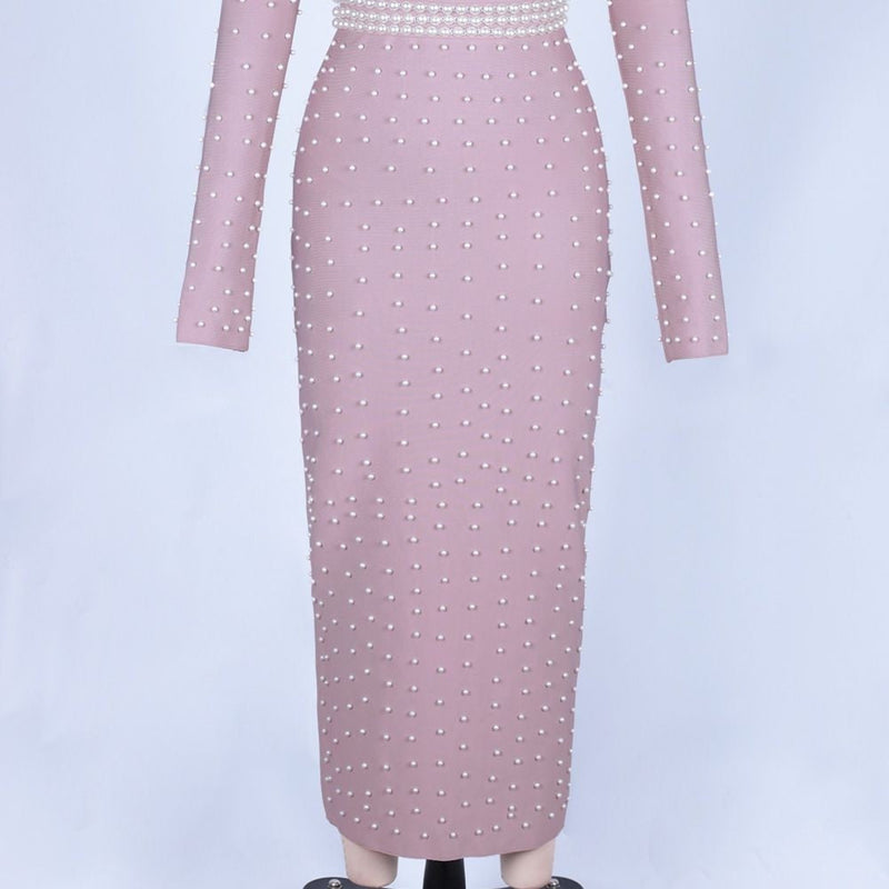 Round Neck Long Sleeve Beaded Maxi Bandage Dress PZ19233 7 in wolddress