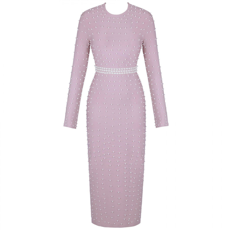Round Neck Long Sleeve Beaded Maxi Bandage Dress PZ19233 3 in wolddress