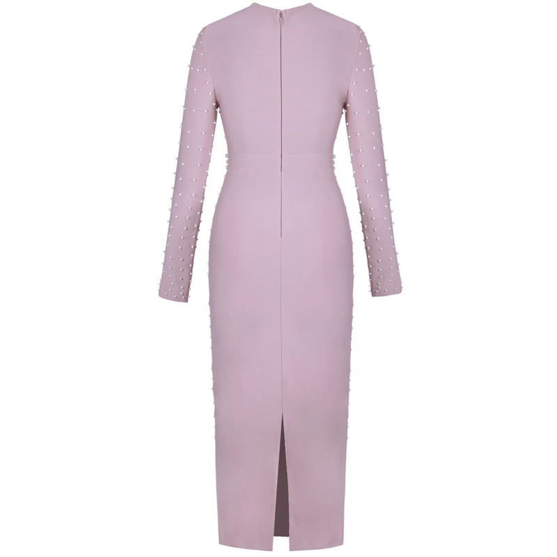 Round Neck Long Sleeve Beaded Maxi Bandage Dress PZ19233 5 in wolddress
