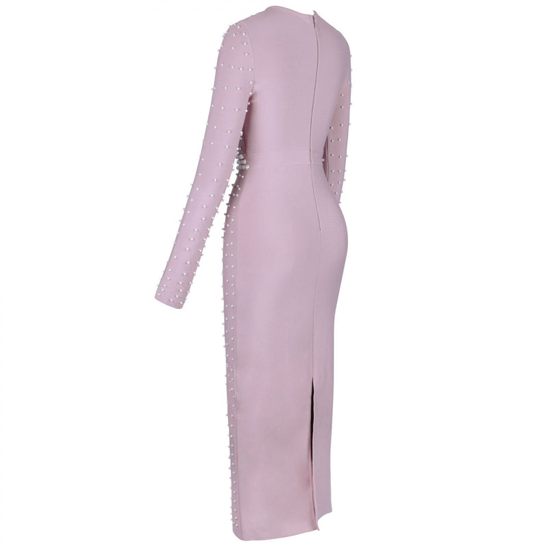 Round Neck Long Sleeve Beaded Maxi Bandage Dress PZ19233 4 in wolddress