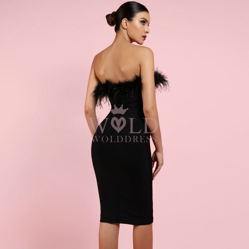 Strapless Sleeveless Plume Mini Bandage Dress PF1108 4 in wolddress