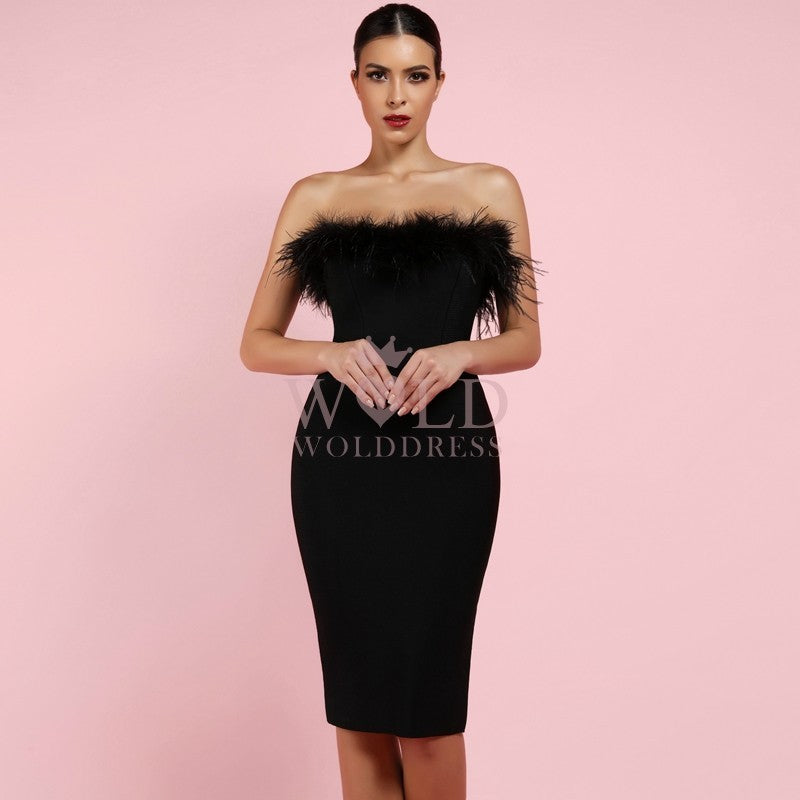 Strapless Sleeveless Plume Mini Bandage Dress PF1108 2 in wolddress