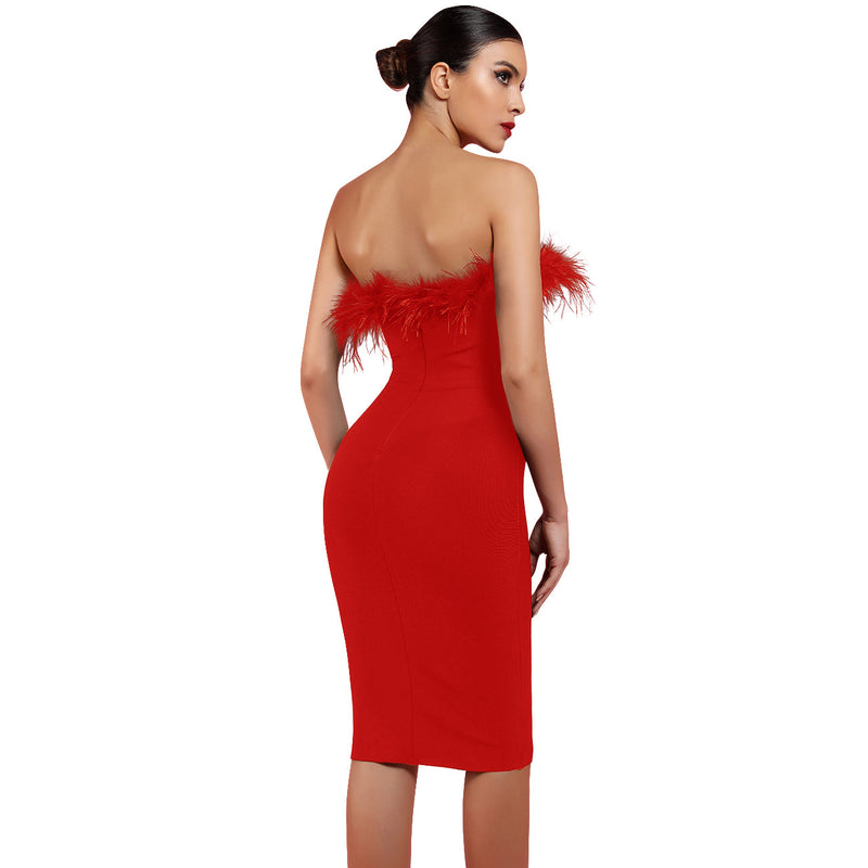 Strapless Sleeveless Plume Mini Bandage Dress PF1108