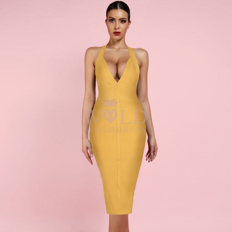 Halter Sleeveless Plain Over Knee Bandage Dress PF19008 6 in wolddress