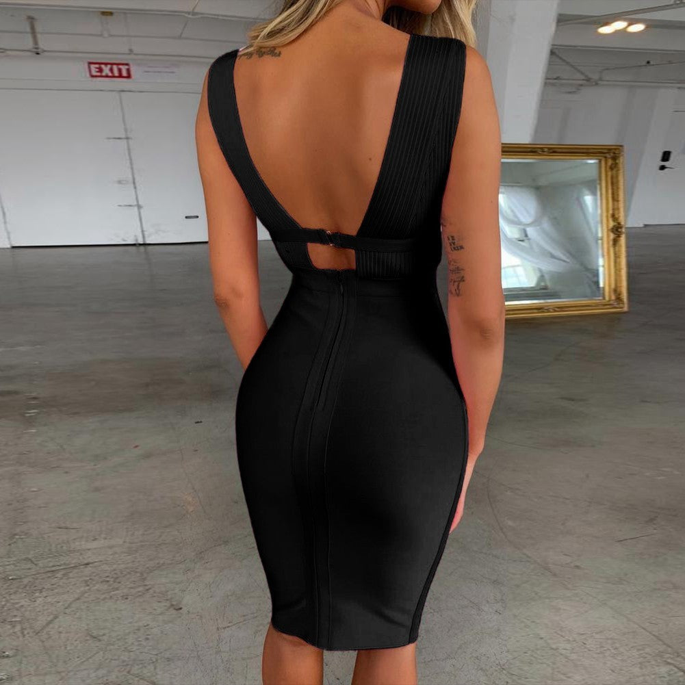 V Neck Sleeveless Hollow Out Mini Bandage Dress PF19056 48 in wolddress