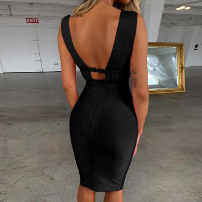 V Neck Sleeveless Hollow Out Mini Bandage Dress PF19056 48 in wolddress