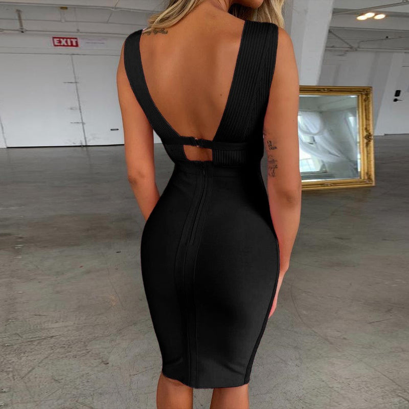 V Neck Sleeveless Hollow Out Mini Bandage Dress PF19056 48 in wolddress