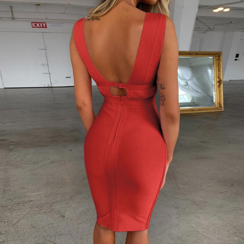 V Neck Sleeveless Hollow Out Mini Bandage Dress PF19056 19 in wolddress