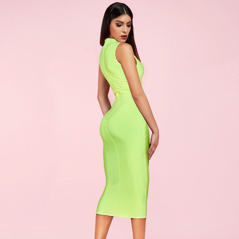 High Neck Sleeveless Plain Over Knee Bandage Dress PF19072 25 in wolddress