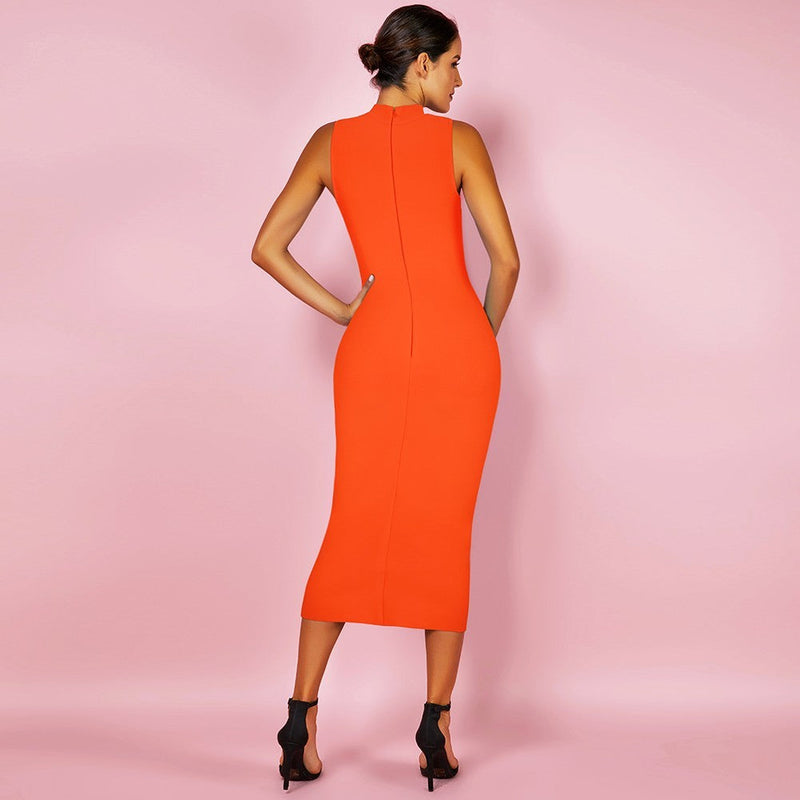 High Neck Sleeveless Plain Over Knee Bandage Dress PF19072 13 in wolddress
