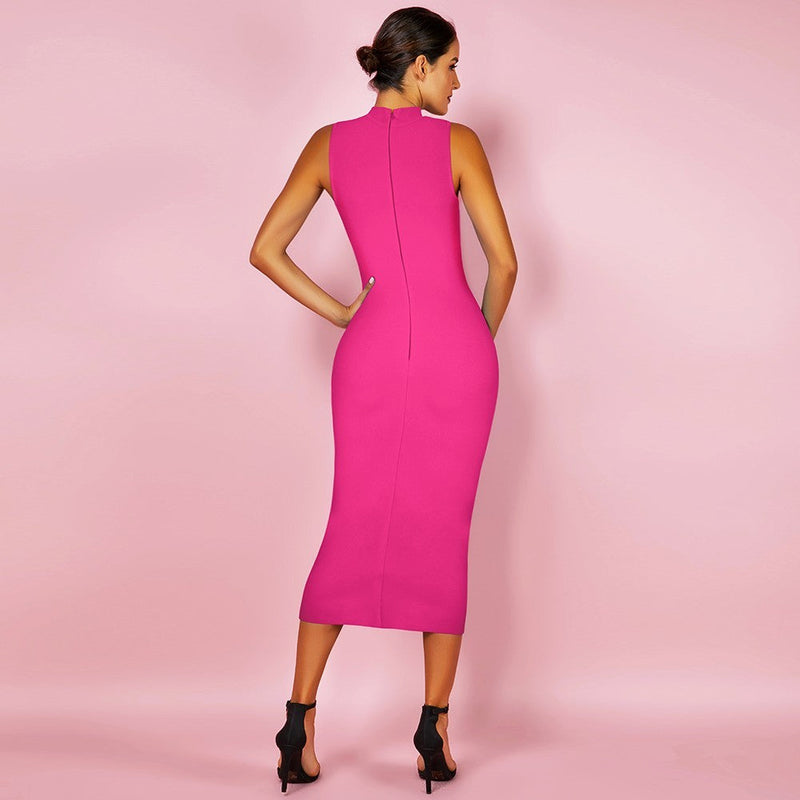 High Neck Sleeveless Plain Over Knee Bandage Dress PF19072 2 in wolddress