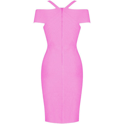V Neck Mid Sleeve Striped Over Knee Bandage Dress PF19089 50 in wolddress