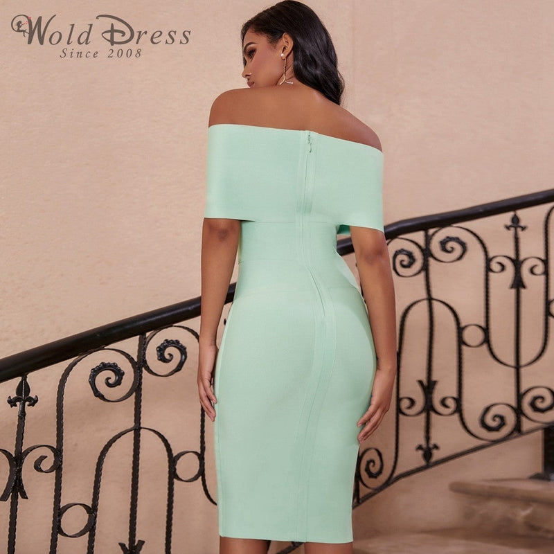 Off Shoulder Short Sleeve Distinctive Mini Bandage Dress PF19122 3 in wolddress