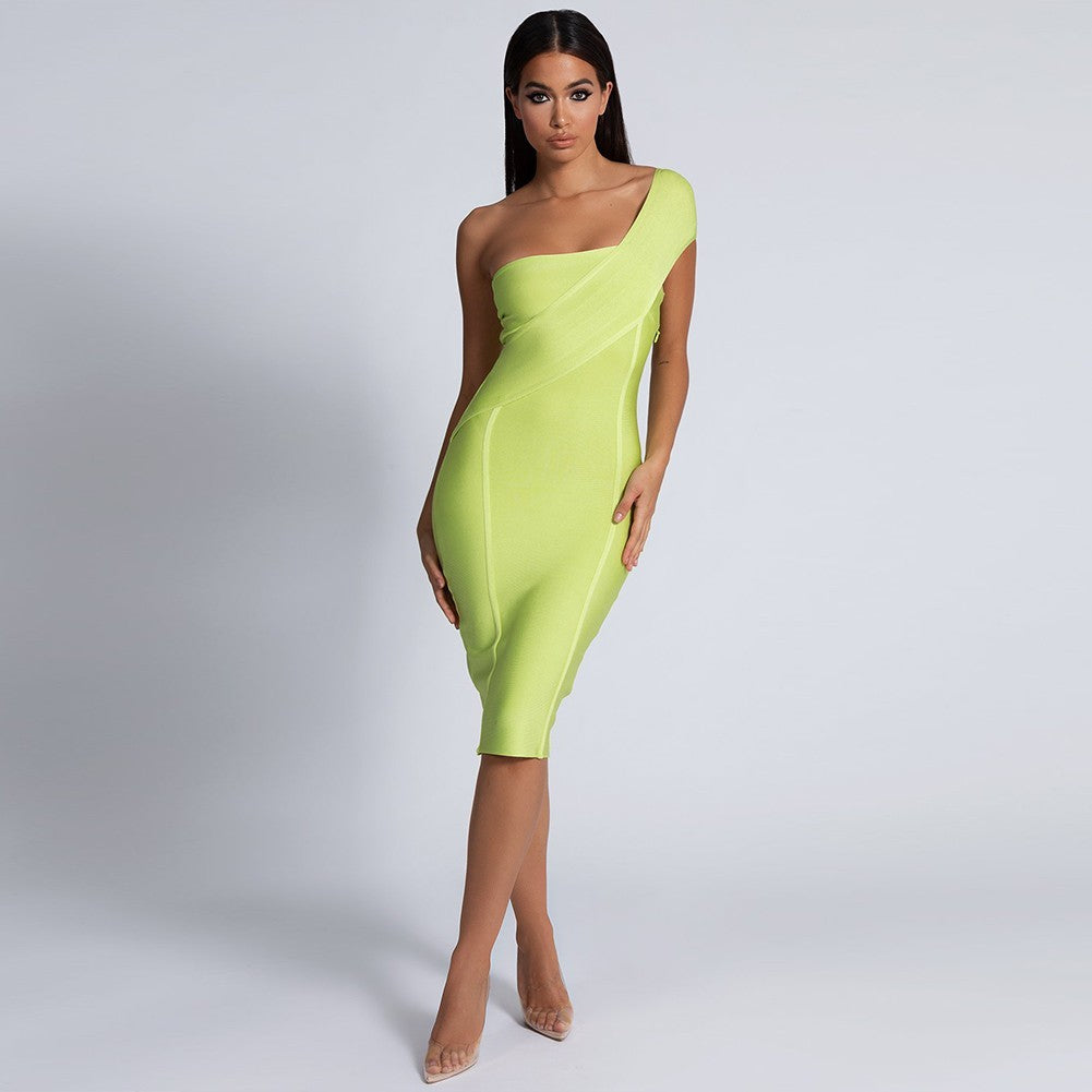 One Shoulder Sleeveless Asymmetrical Over Knee Bandage Dress PP40199 13 in wolddress