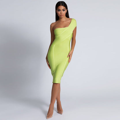 One Shoulder Sleeveless Asymmetrical Over Knee Bandage Dress PP40199 13 in wolddress
