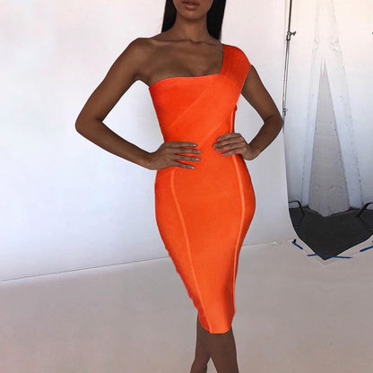 One Shoulder Sleeveless Asymmetrical Over Knee Bandage Dress PP40199 1 in wolddress