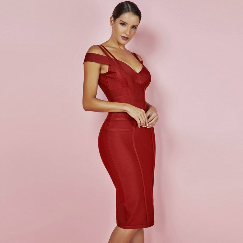 V Neck Short Sleeve Backless Midi Bandage Dress PPHK003 2 in wolddress