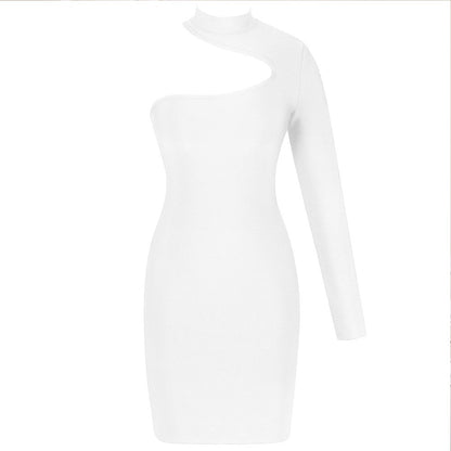 High Neck Long Sleeve Asymmetrical Mini Bandage Dress PZ19187 13 in wolddress