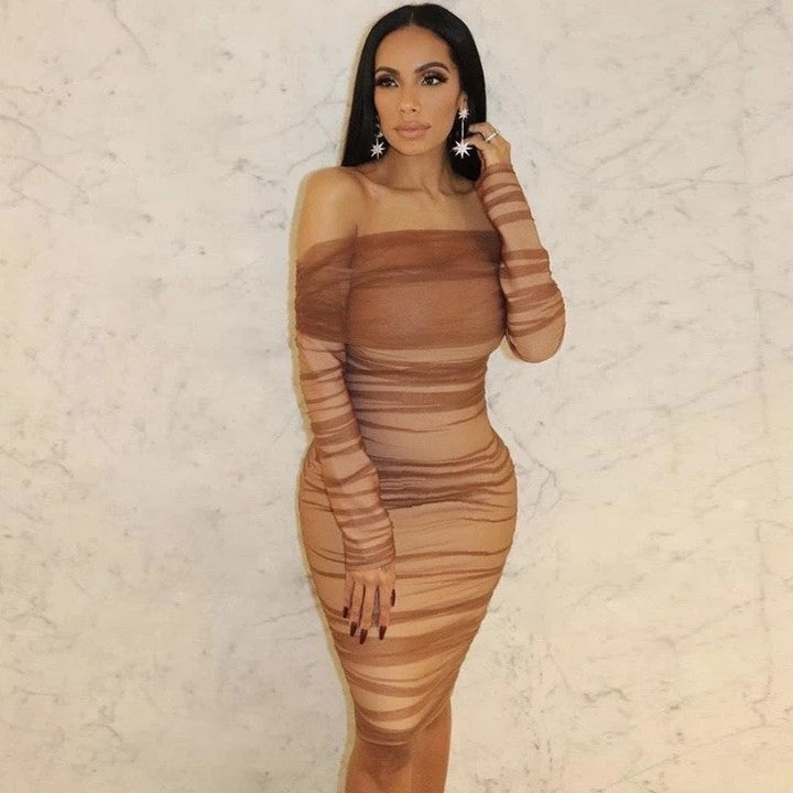 Off Shoulder Long Sleeve Ruched Mini Bodycon Dress FSP19054 1 in wolddress