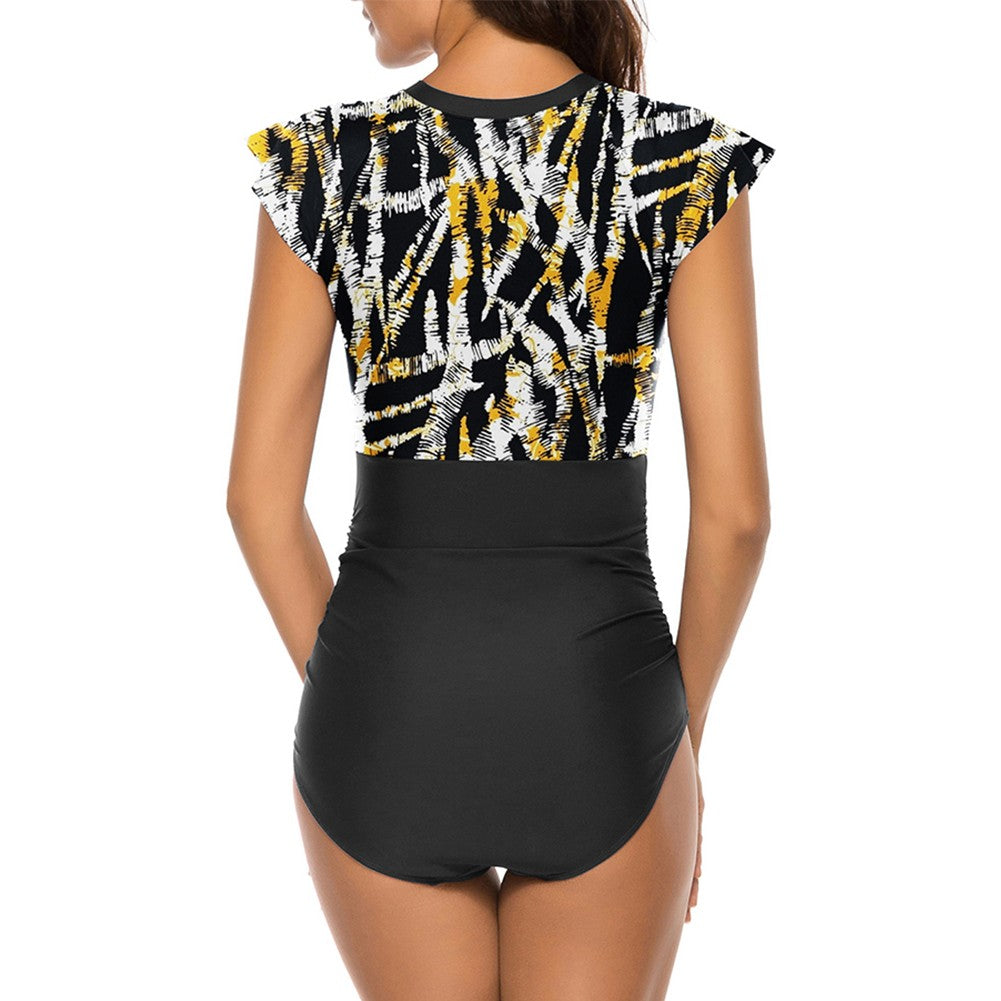 Round Neck Short Sleeve Stretchy Bodycon Swimsuit YS20002 35 in wolddress