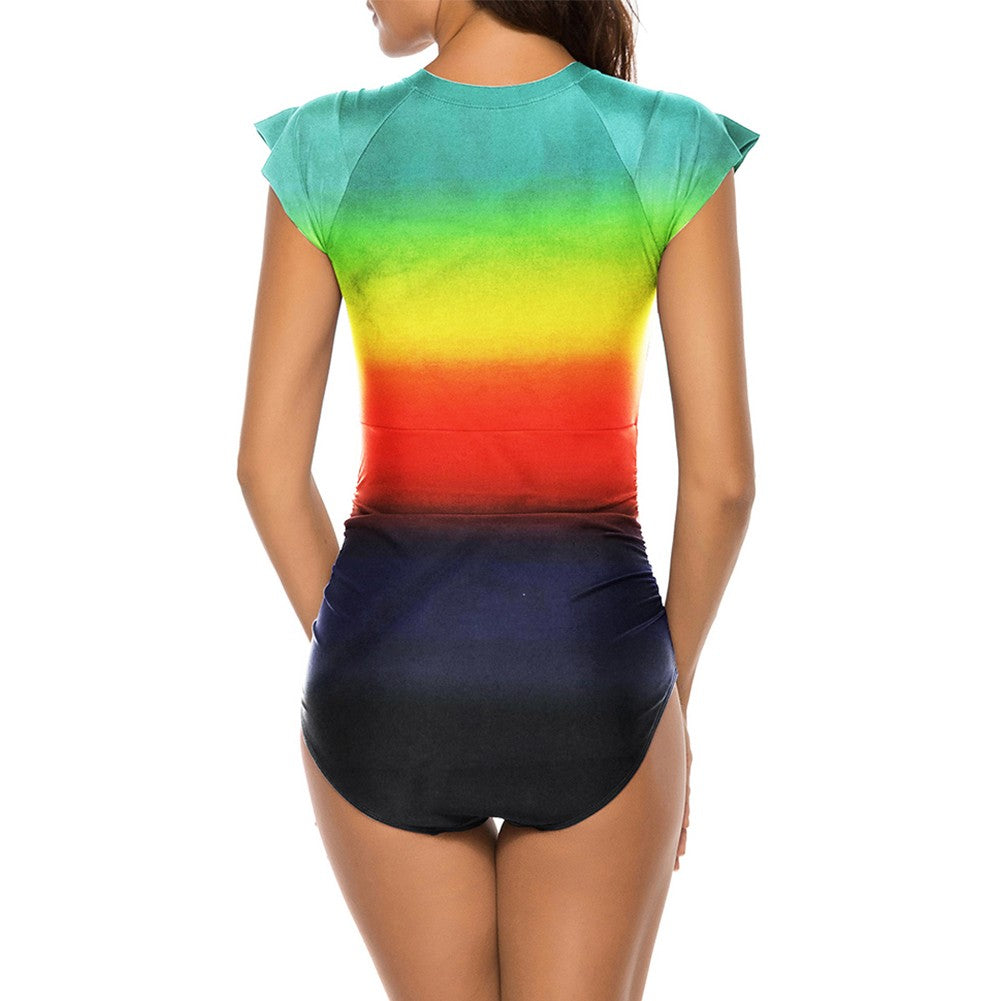 Round Neck Short Sleeve Stretchy Bodycon Swimsuit YS20002 25 in wolddress