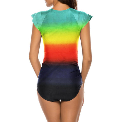 Round Neck Short Sleeve Stretchy Bodycon Swimsuit YS20002 25 in wolddress
