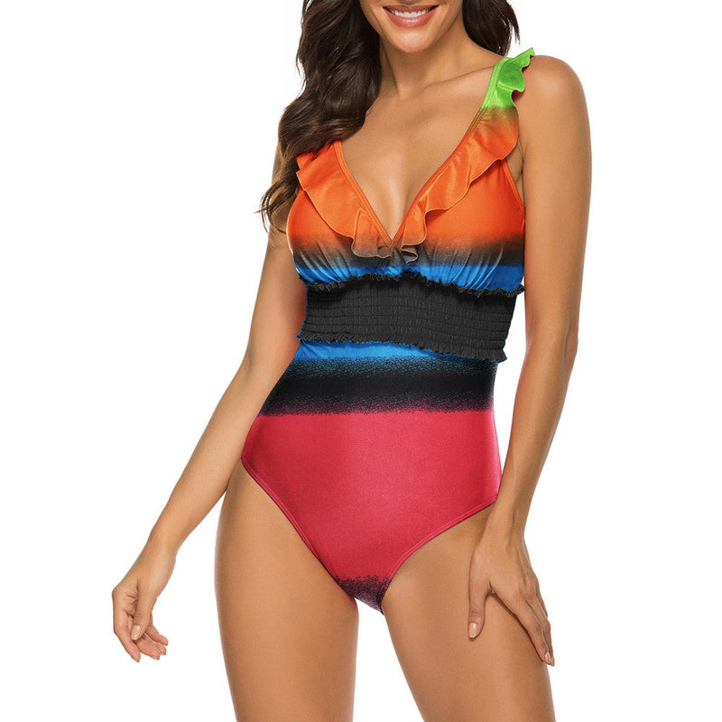 V Neck Sleeveless Ruffle Bodycon Swimsuit YSL0180 16 in wolddress