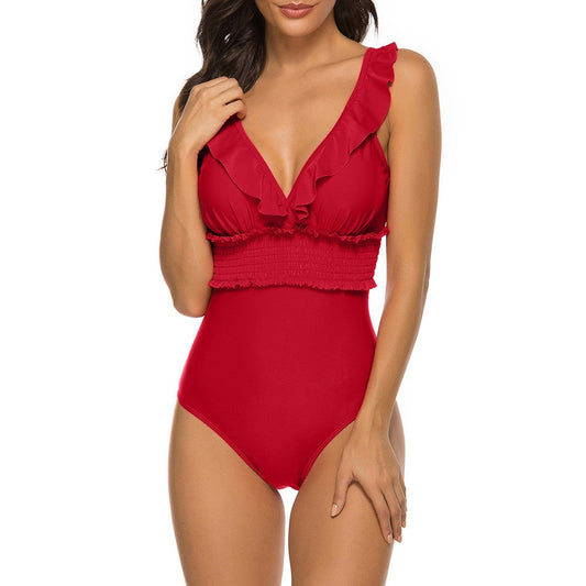 V Neck Sleeveless Ruffle Bodycon Swimsuit YSL0180 1 in wolddress